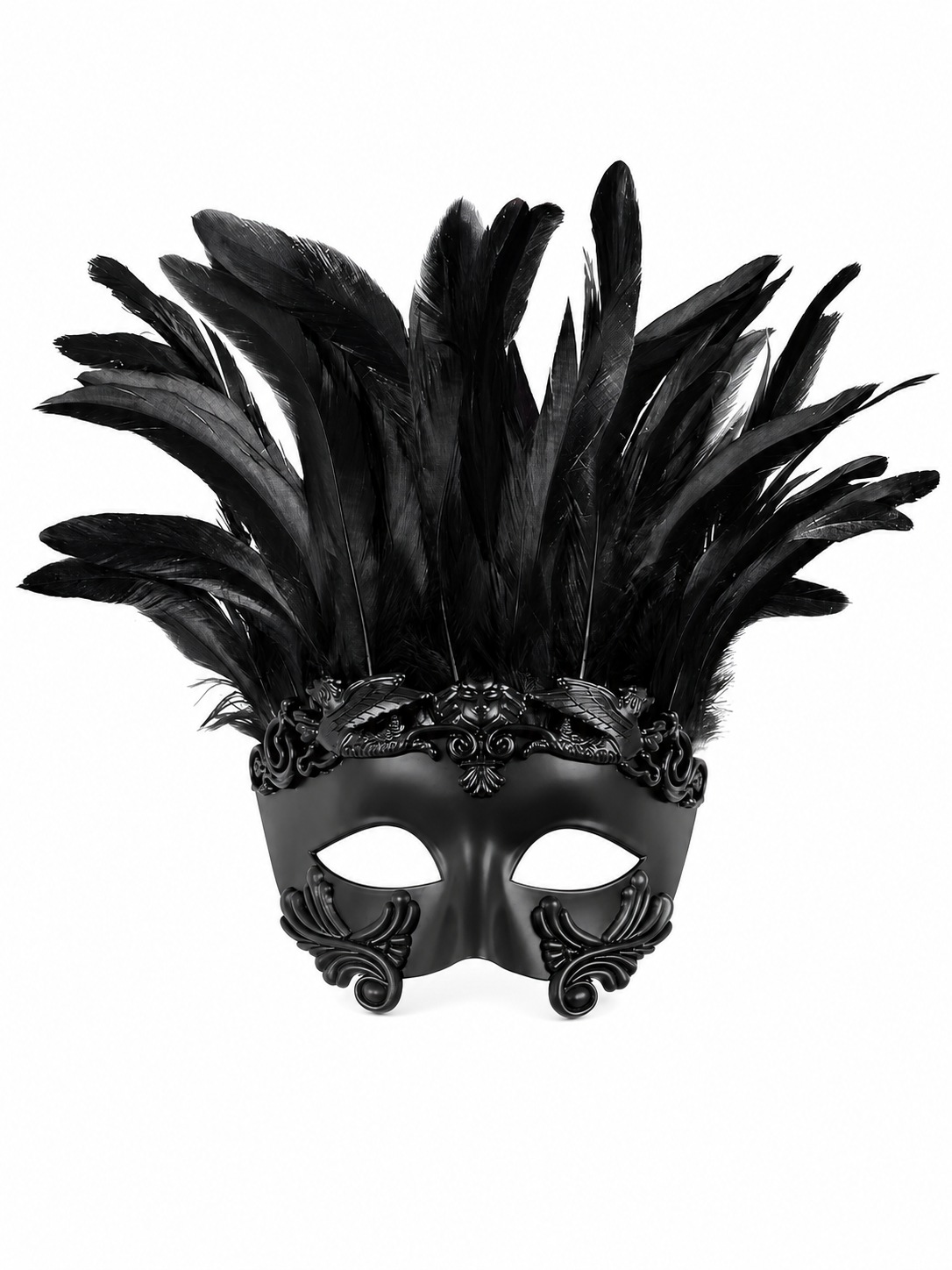 Baroque-Style Carnival Mask with Black Feathers main product view 3