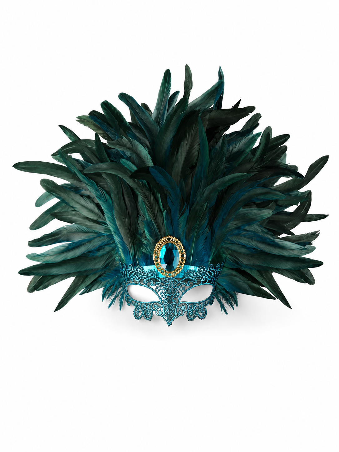 Carnival headpiece with feathers and a mask