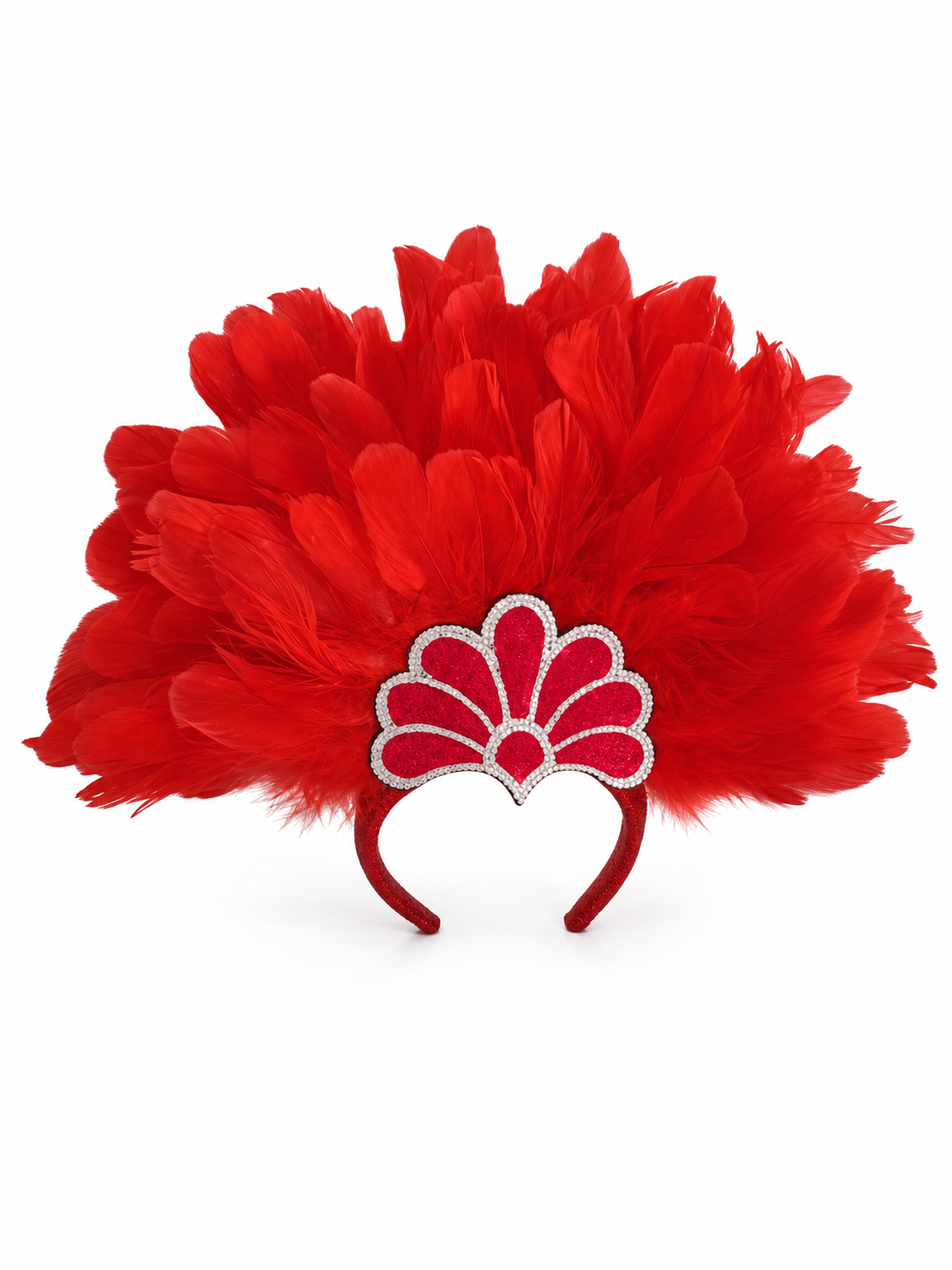 Carnival Headband with Red Feathers and Glitter