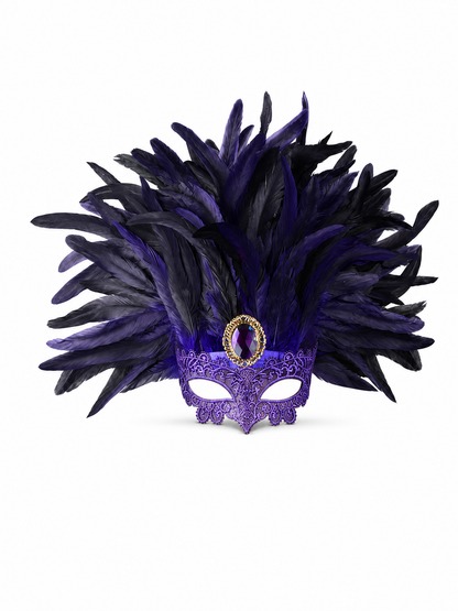 Carnival Feather Headpiece with Mask
