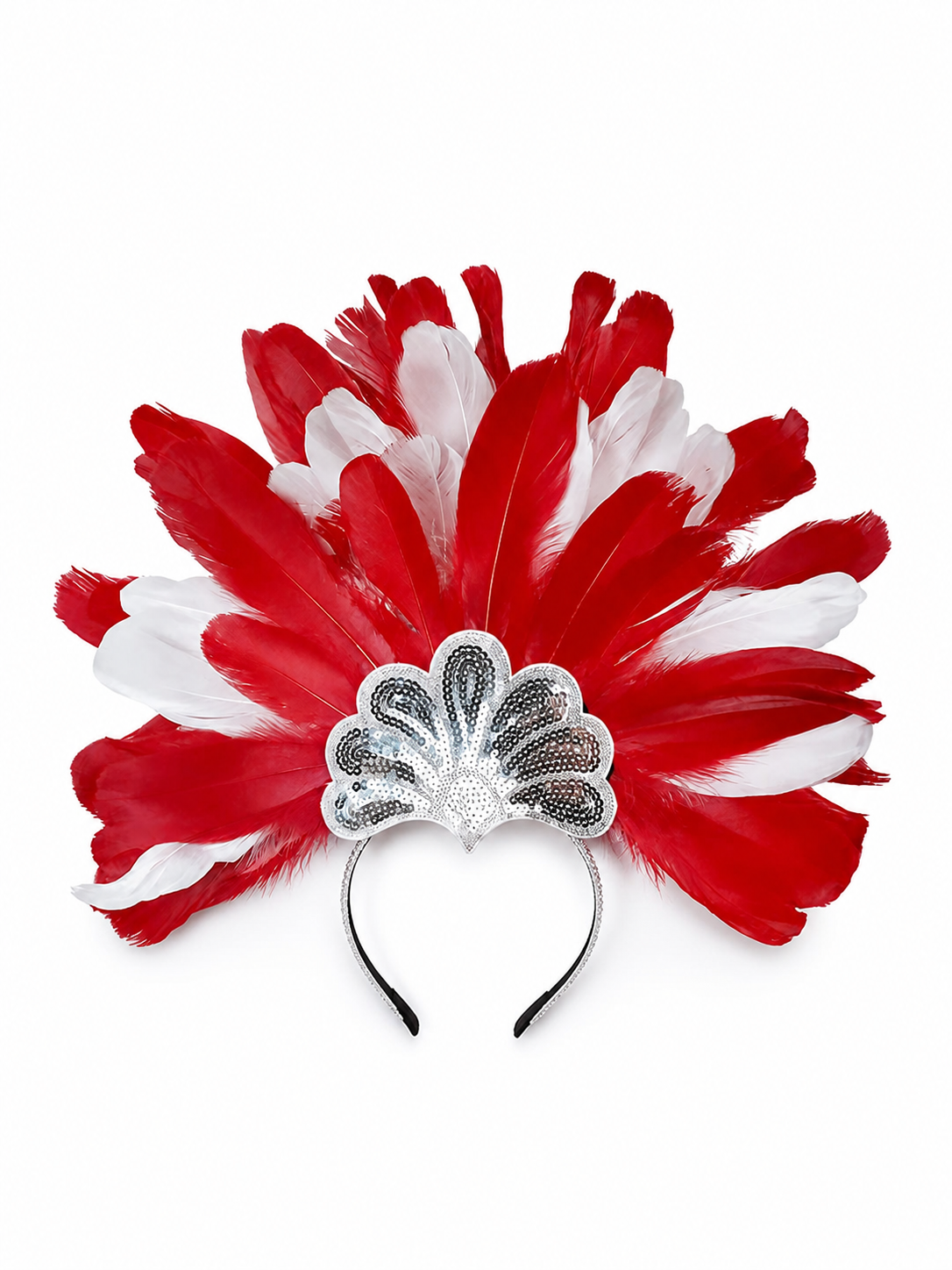 Carnival Headpiece with Red and White Feathers