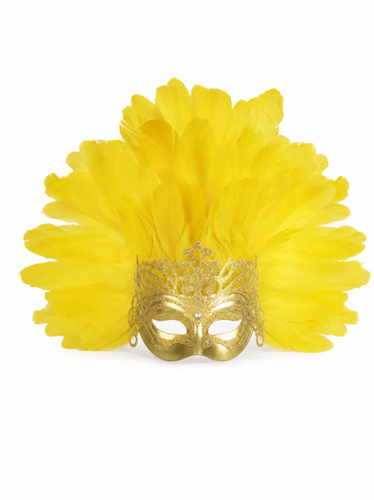 Carnival Headpiece with Feathers and Gold Decoration