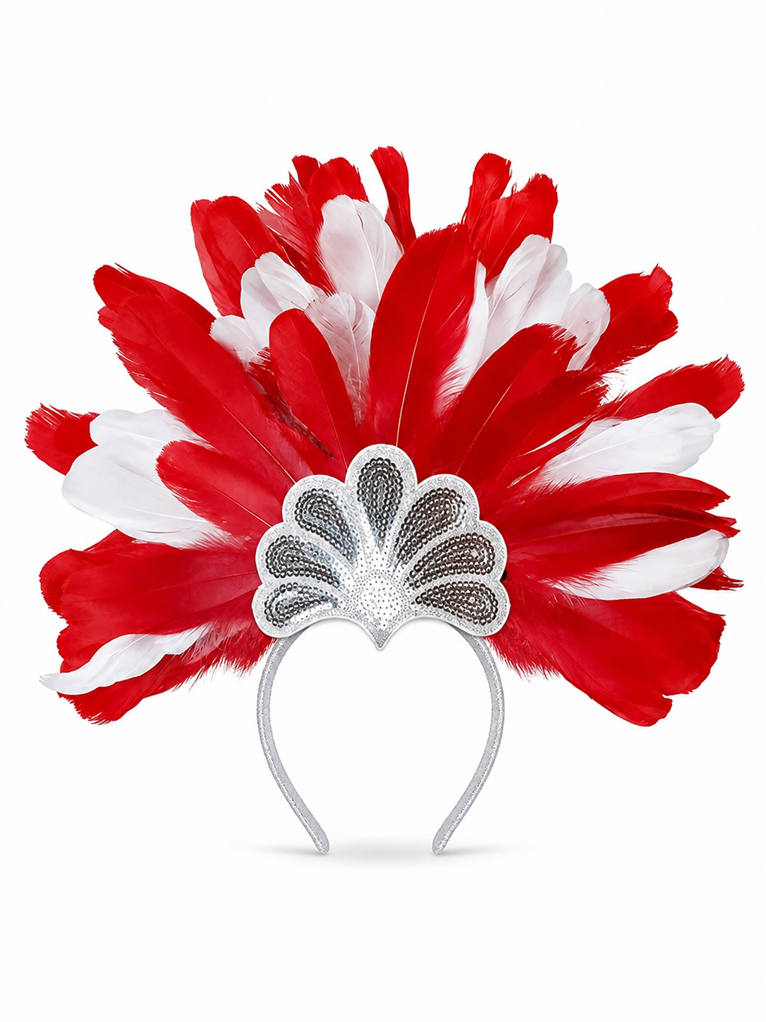 Carnival Headpiece with Red and White Feathers