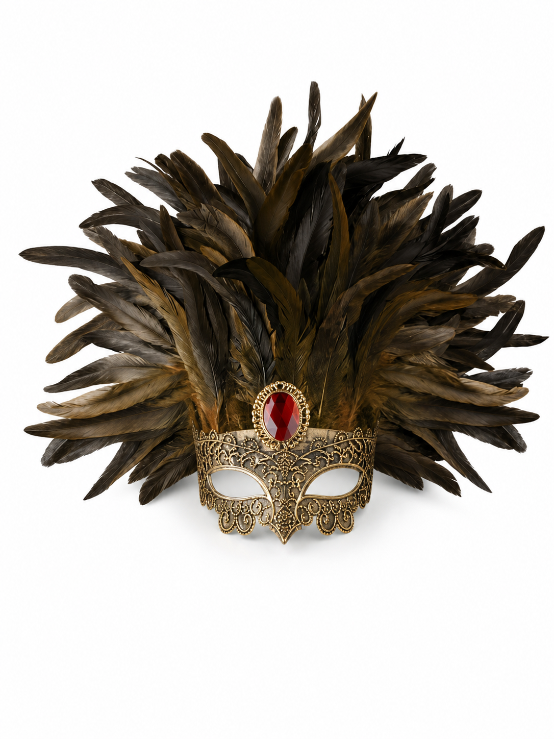 Carnival Headpiece with Mask and Feathers