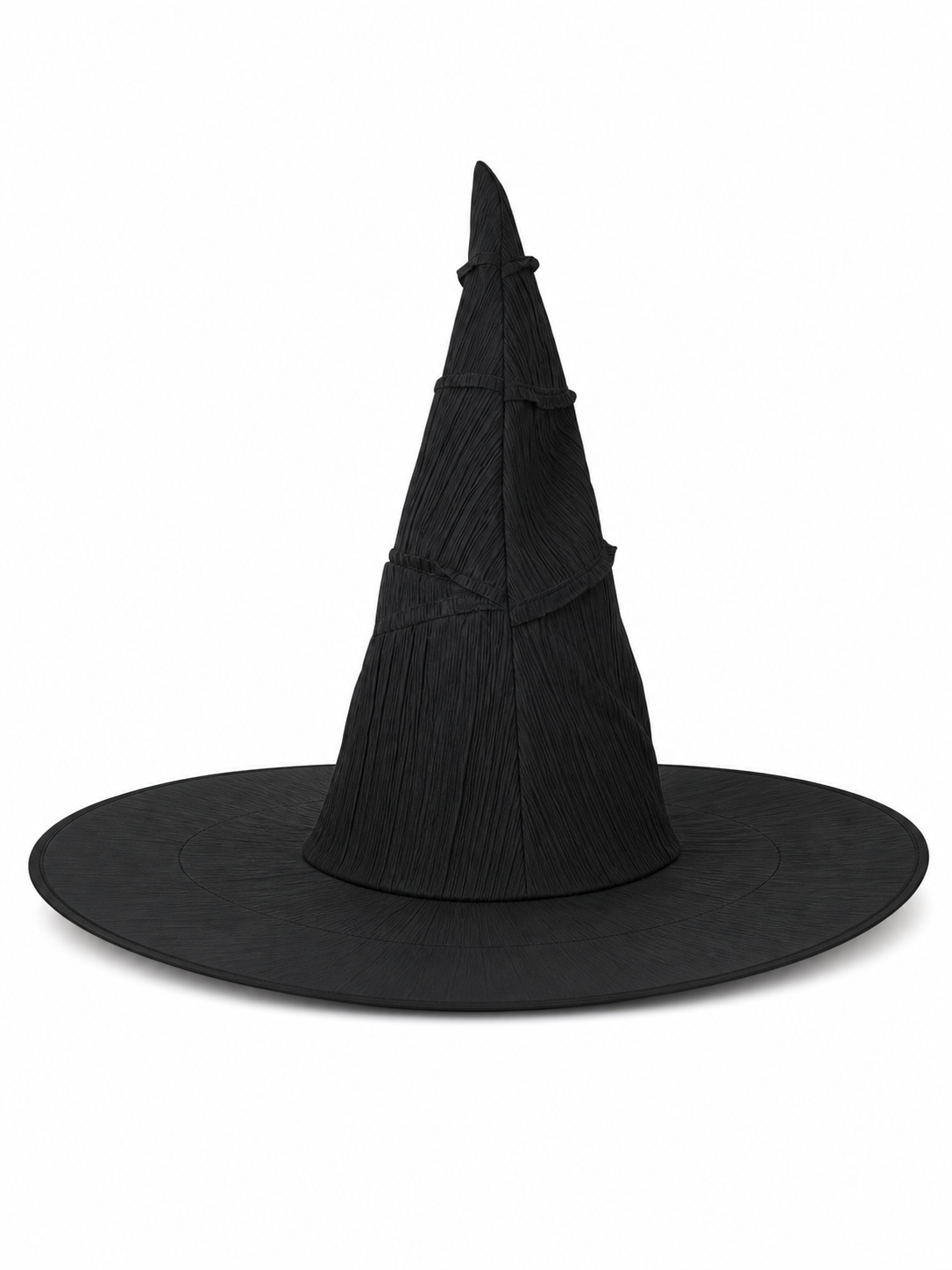 Matte Black Halloween Witch Hat Tall Pointed Crown Wide Curved Floppy Brim Ruched Costume Accessory for Cosplay Party Stage Dress Up