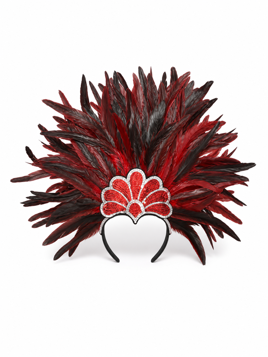 Carnival headpiece with red feathers