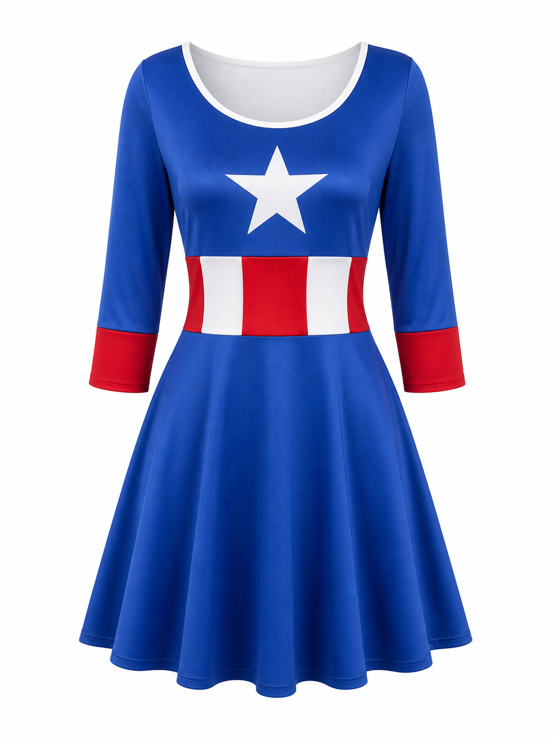Comic-style superhero costume with mask and shield