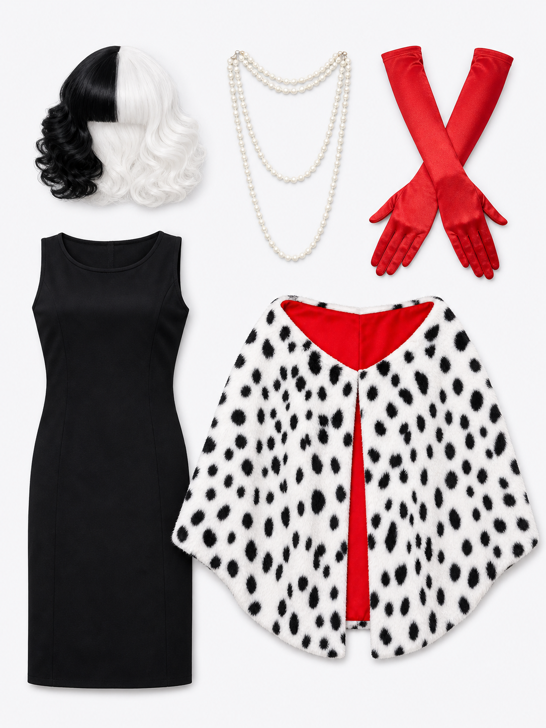 Cruella Halloween Costume with Wig and Cape