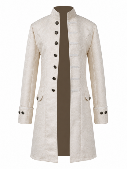 Vintage Jacquard Coat with Stand Collar