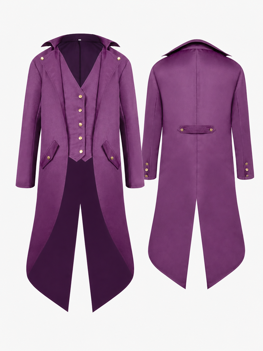 Purple carnival tailcoat with gold buttons