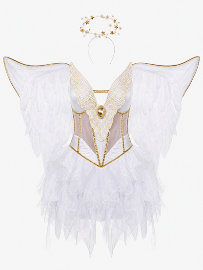 Angel Costume with Wings and Halo for Halloween