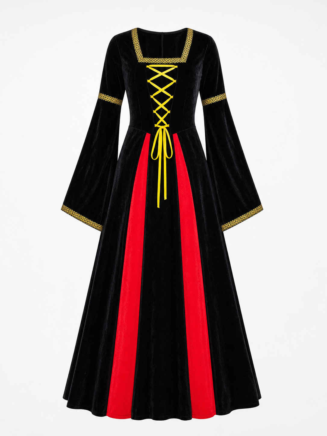 Long Medieval Carnival Dress with Lace-Up Front