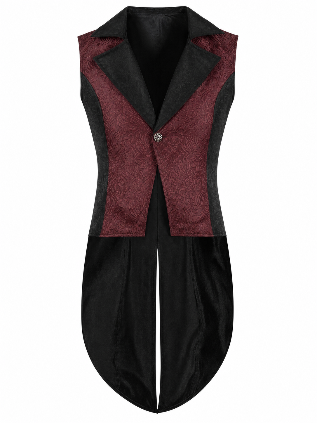 Long Black and Burgundy Steampunk Tailcoat Vest