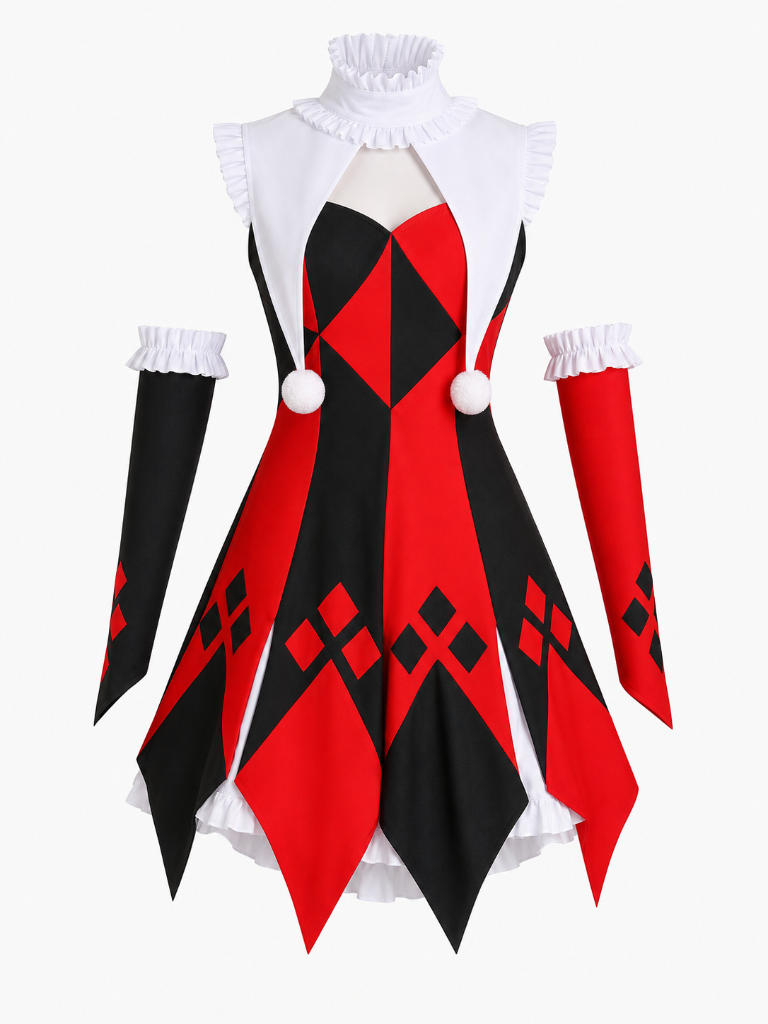 Harlequin cosplay dress with collar and cuffs