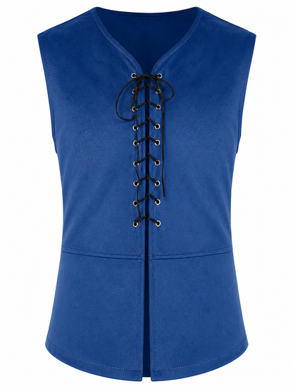 Dark Navy Lace-Up Corset Vest with a V-Neck