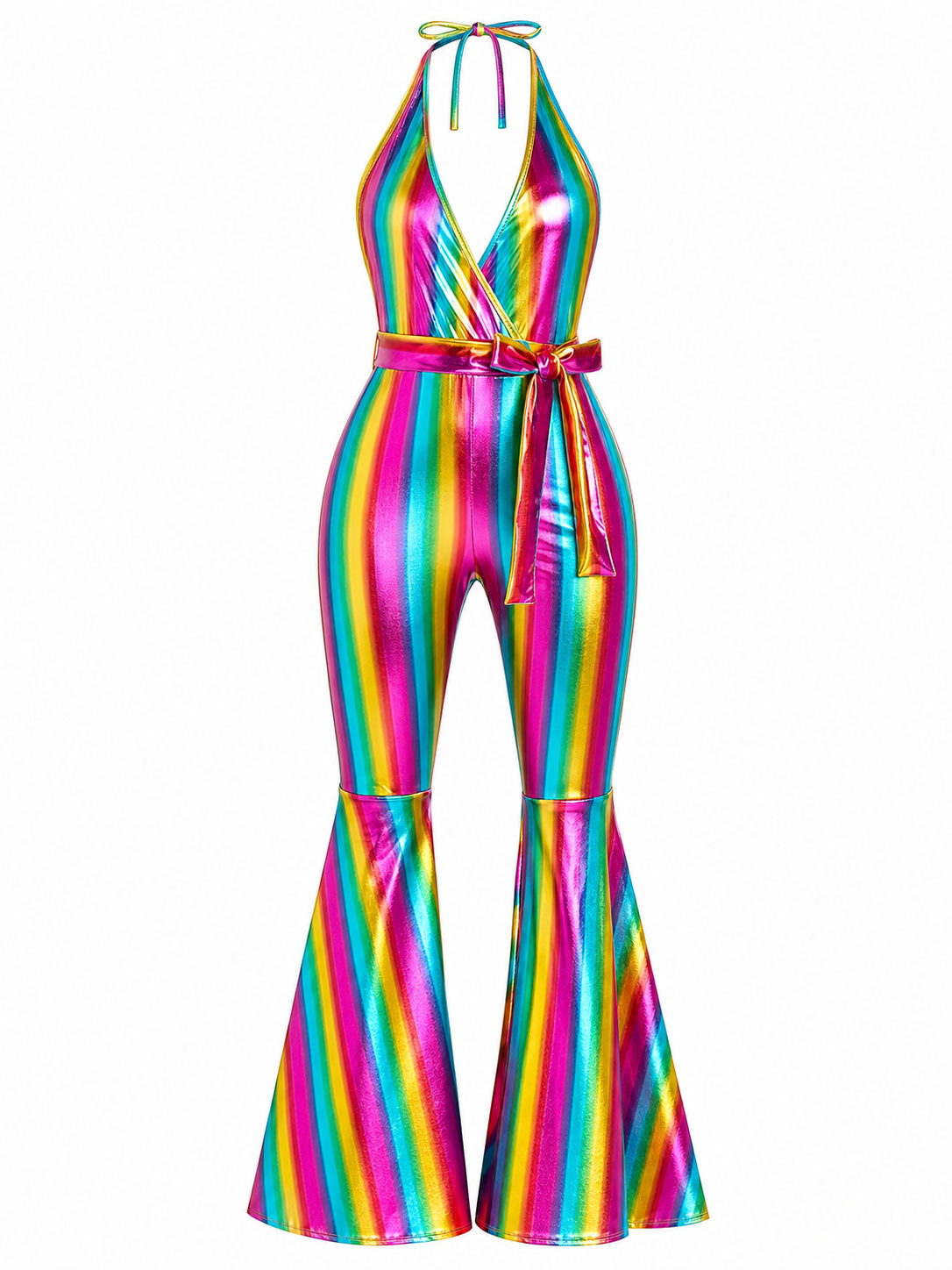 Retro Disco Jumpsuit with Rainbow Stripes