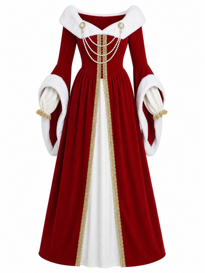 Royal-Style Carnival Dress with Fur Trim