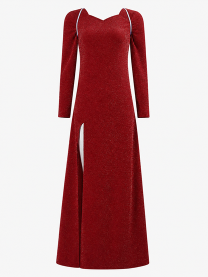 Shrek Costume: Red Long-Sleeve Maxi Dress product-only view 2