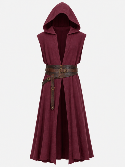 Medieval Hooded Cloak, Wine Red