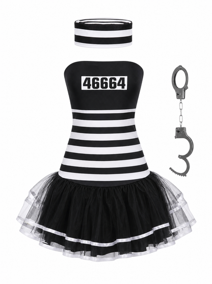 Striped Prison-Themed Halloween Costume