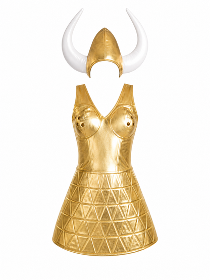 Fantasy Costume: Gold Dress, Horns, Trident
