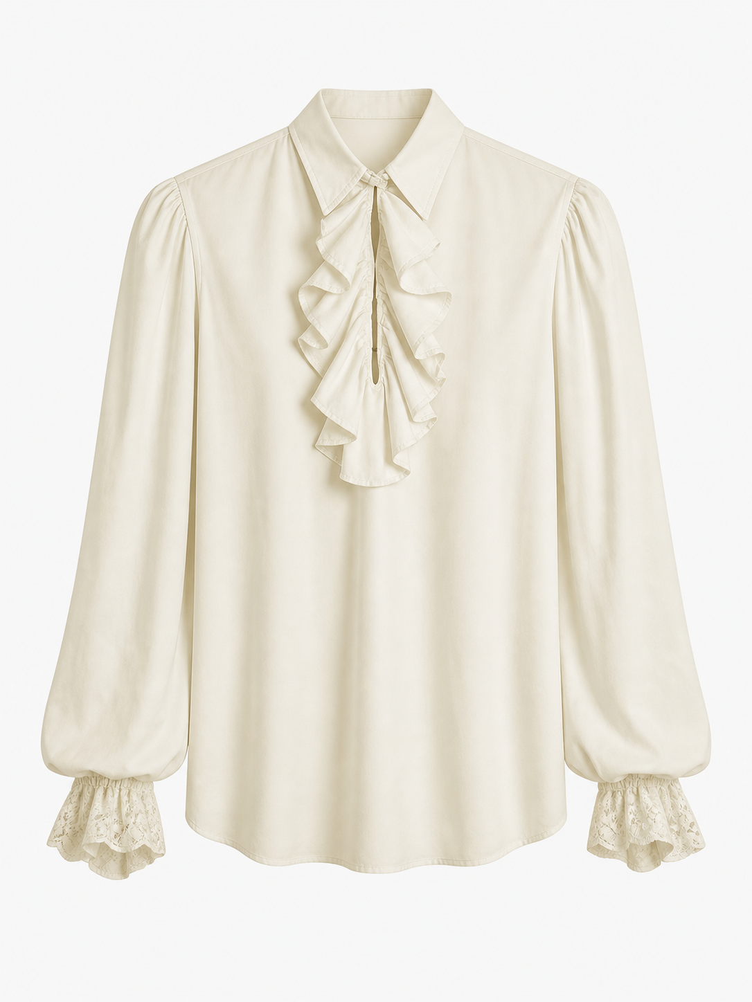 Cream Ruffled Blouse with Lace Cuffs