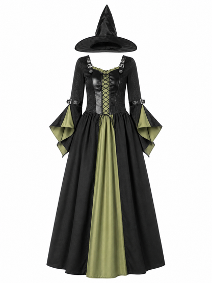 Long Witch Costume Dress for Halloween with Hat