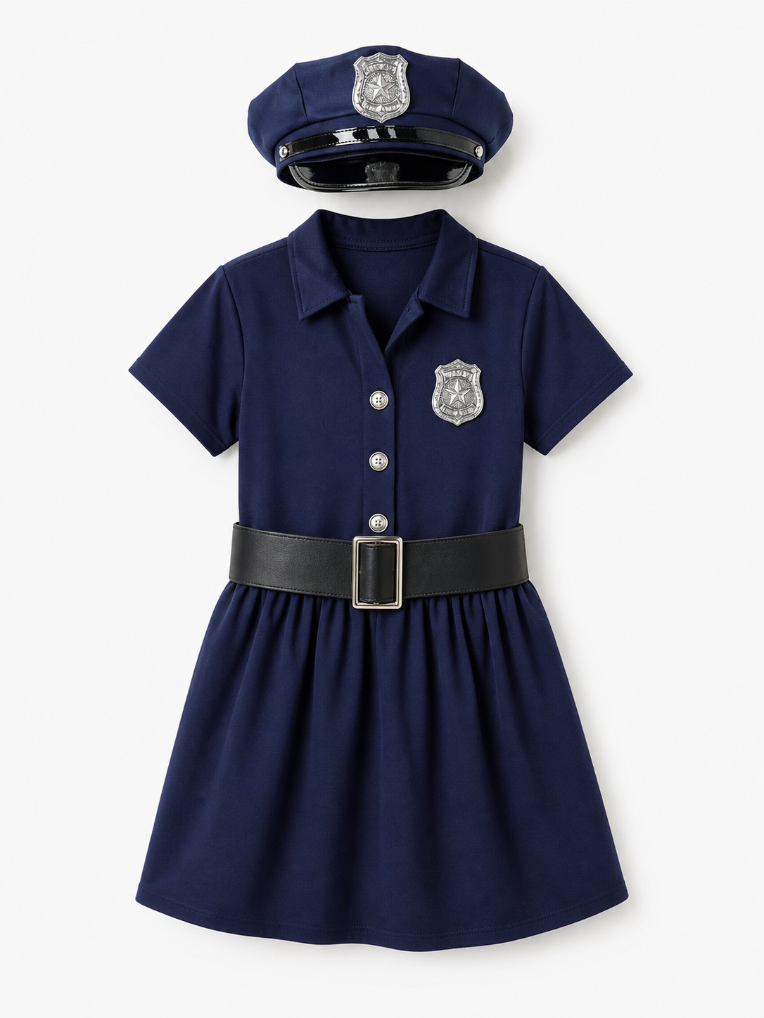 Children’s police costume dress, cap, belt