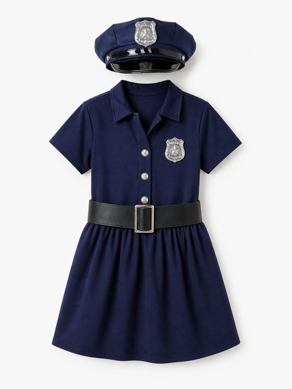 Children’s police costume dress, cap, belt