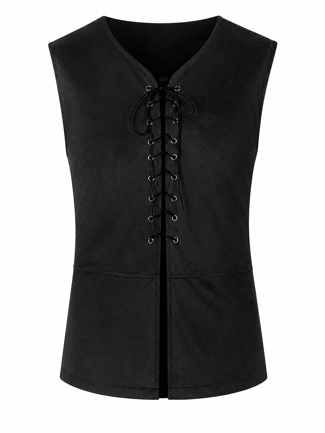 Black Long Lace-Up Vest with V-Neck