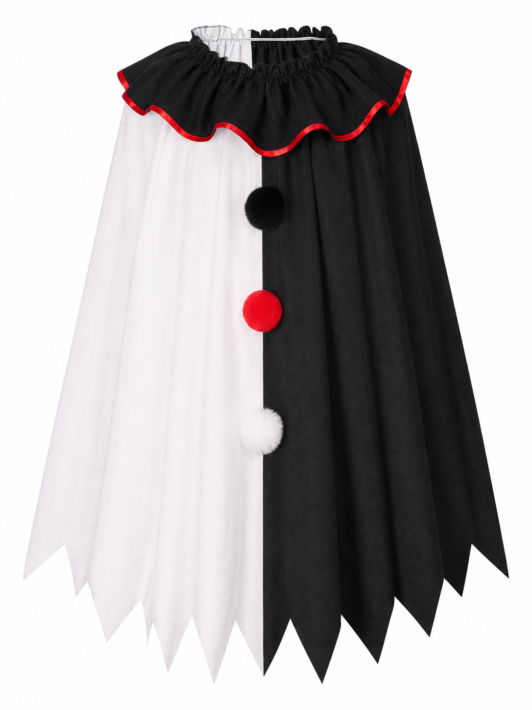 Horror Clown Cape, Black and White with Red Trim