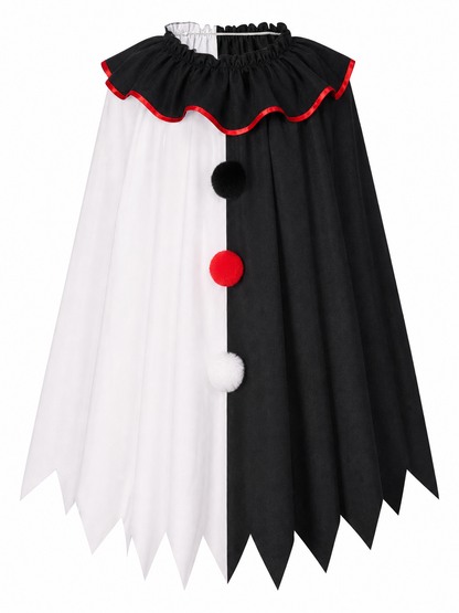 Horror Clown Cape, Black and White with Red Trim