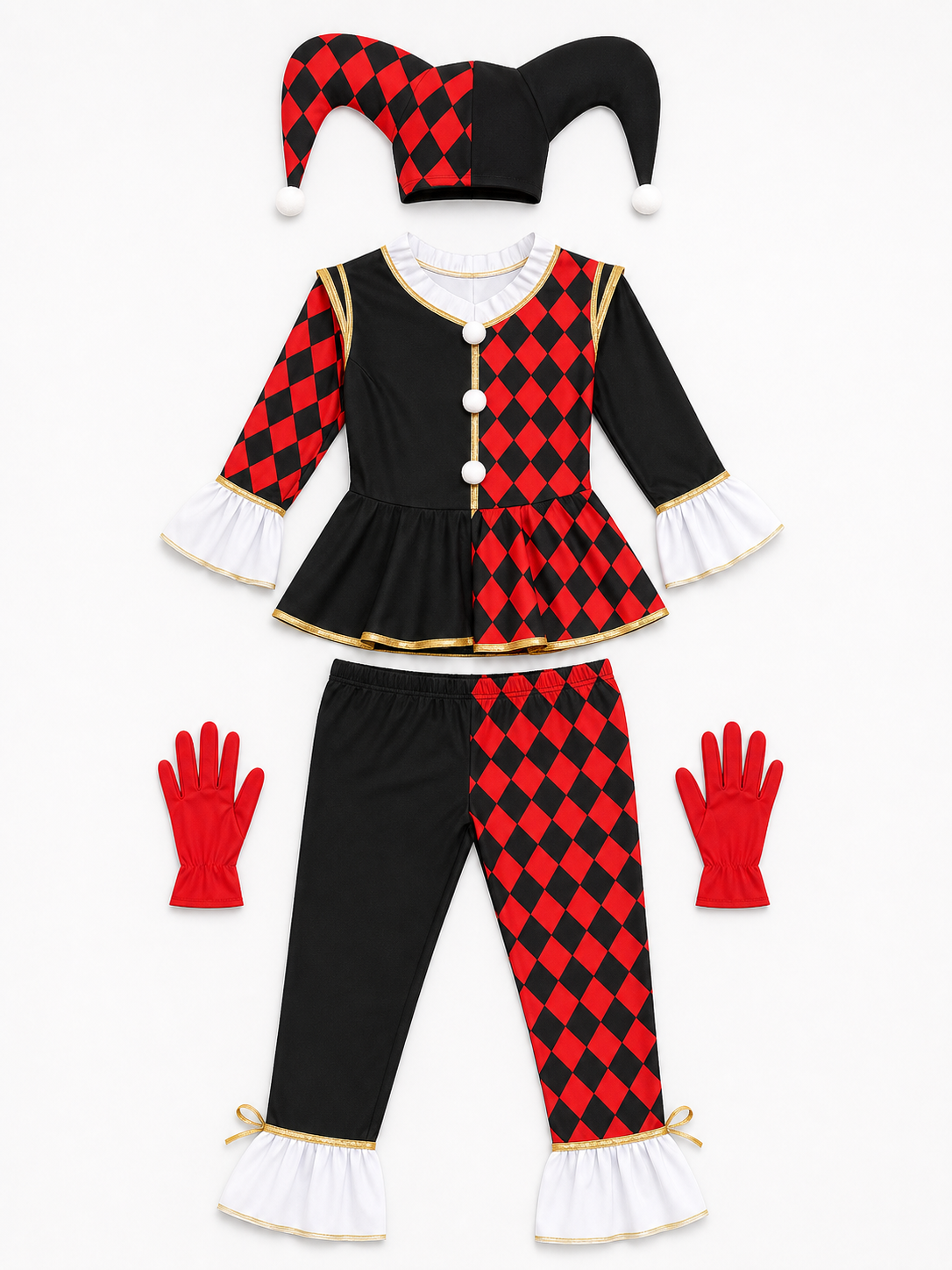Halloween Harlequin Clown Costume with Hat