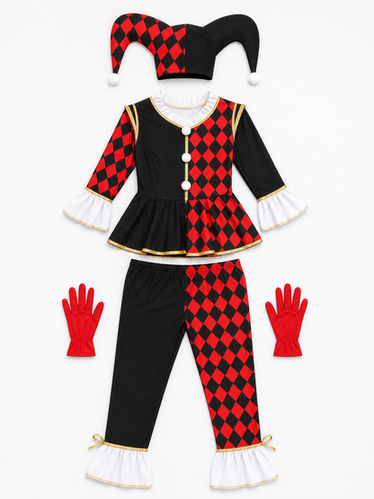 Halloween Harlequin Clown Costume with Hat