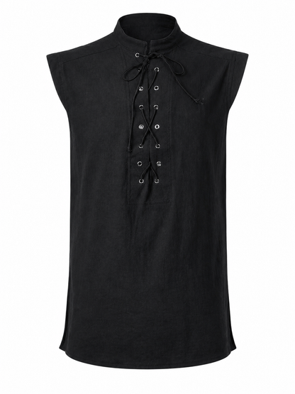 Gothic Lace-Up Vest with Stand Collar