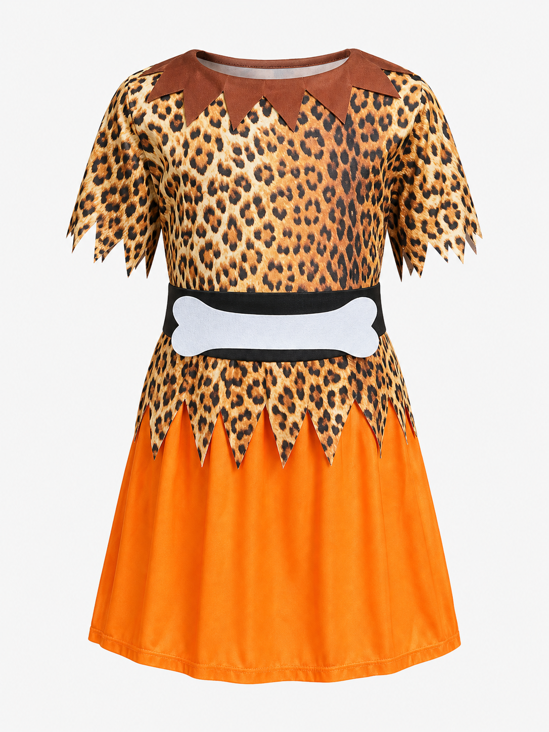 Kids' Caveperson Costume with Leopard-Print Top