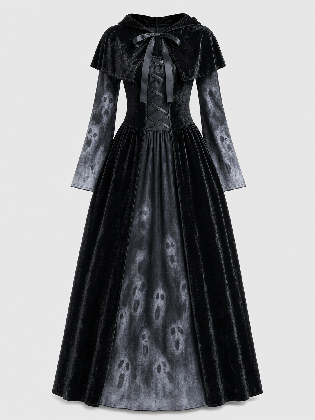 Halloween hooded skull print dress costume