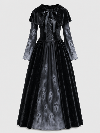 Halloween hooded skull print dress costume