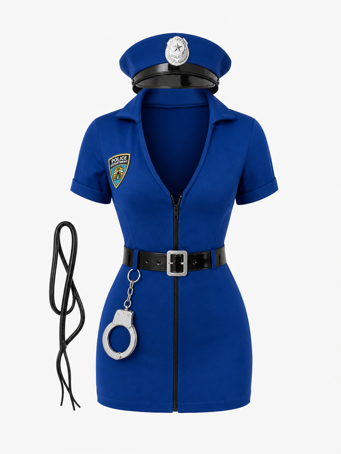 Police Officer Costume with Cap and Belt, Blue