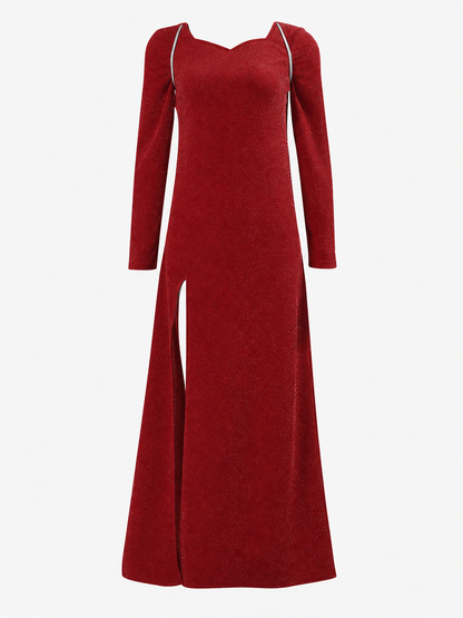 A fairy costume set inspired by a movie character, featuring a long red dress or skirt with a floor-length silhouette, long sleeves, and a straight hem with a front slit, plus accessories to complete the look: semi-transparent butterfly win