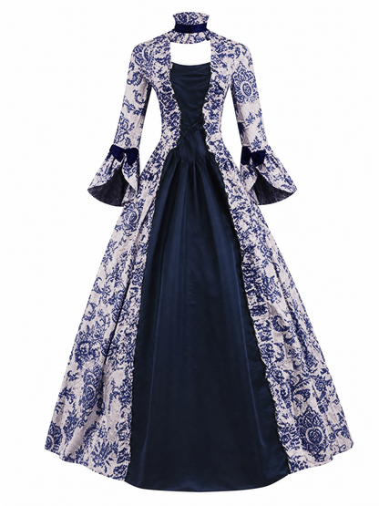 Vintage Printed Dress, Long Sleeves, Flared Silhouette