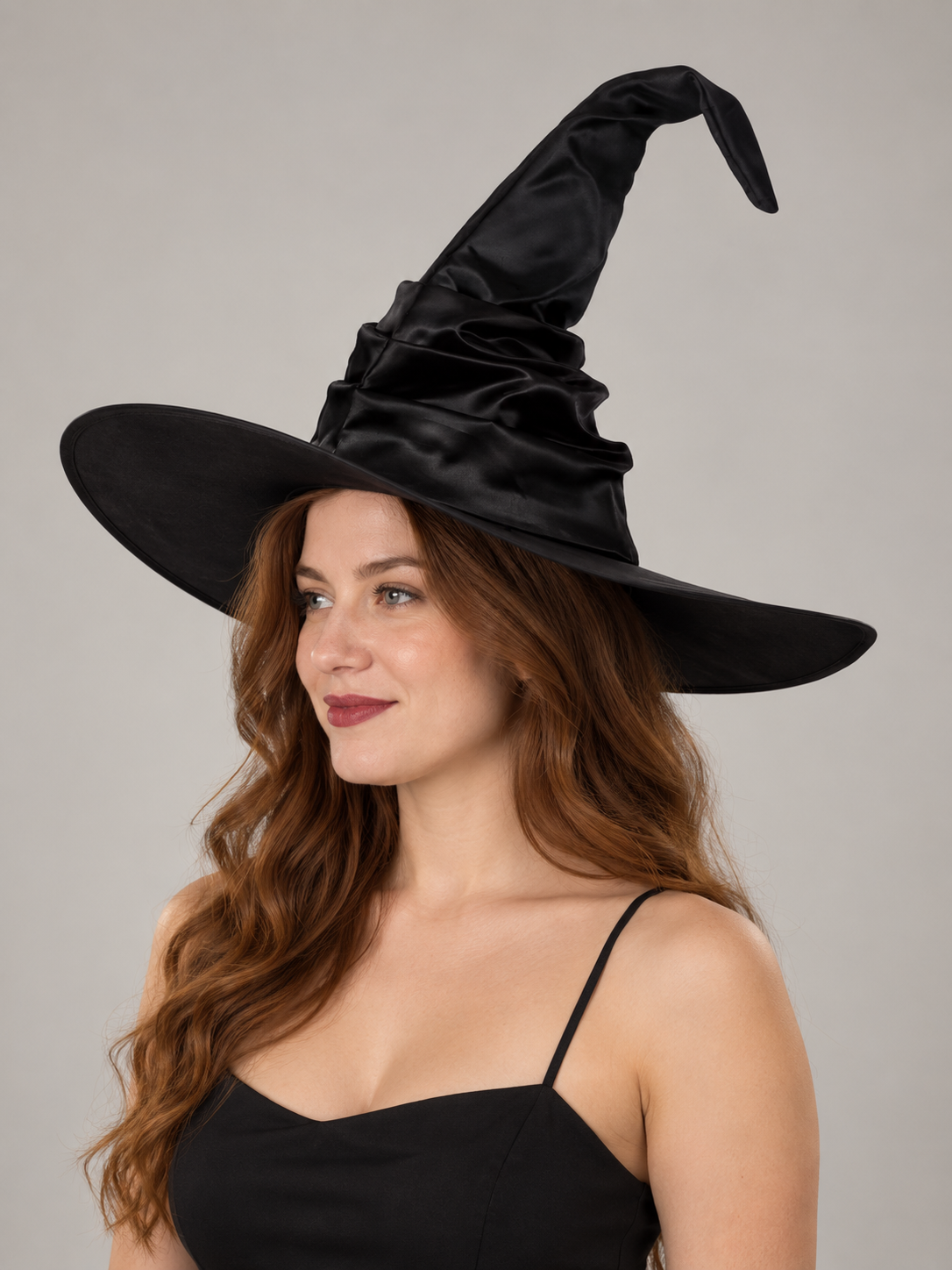 Black Fabric Witch Hat with Pointed Crown and Brim