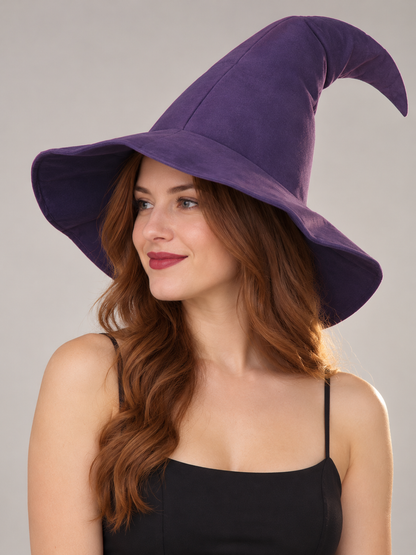 Purple Pointed Witch Hat with Wide Brim