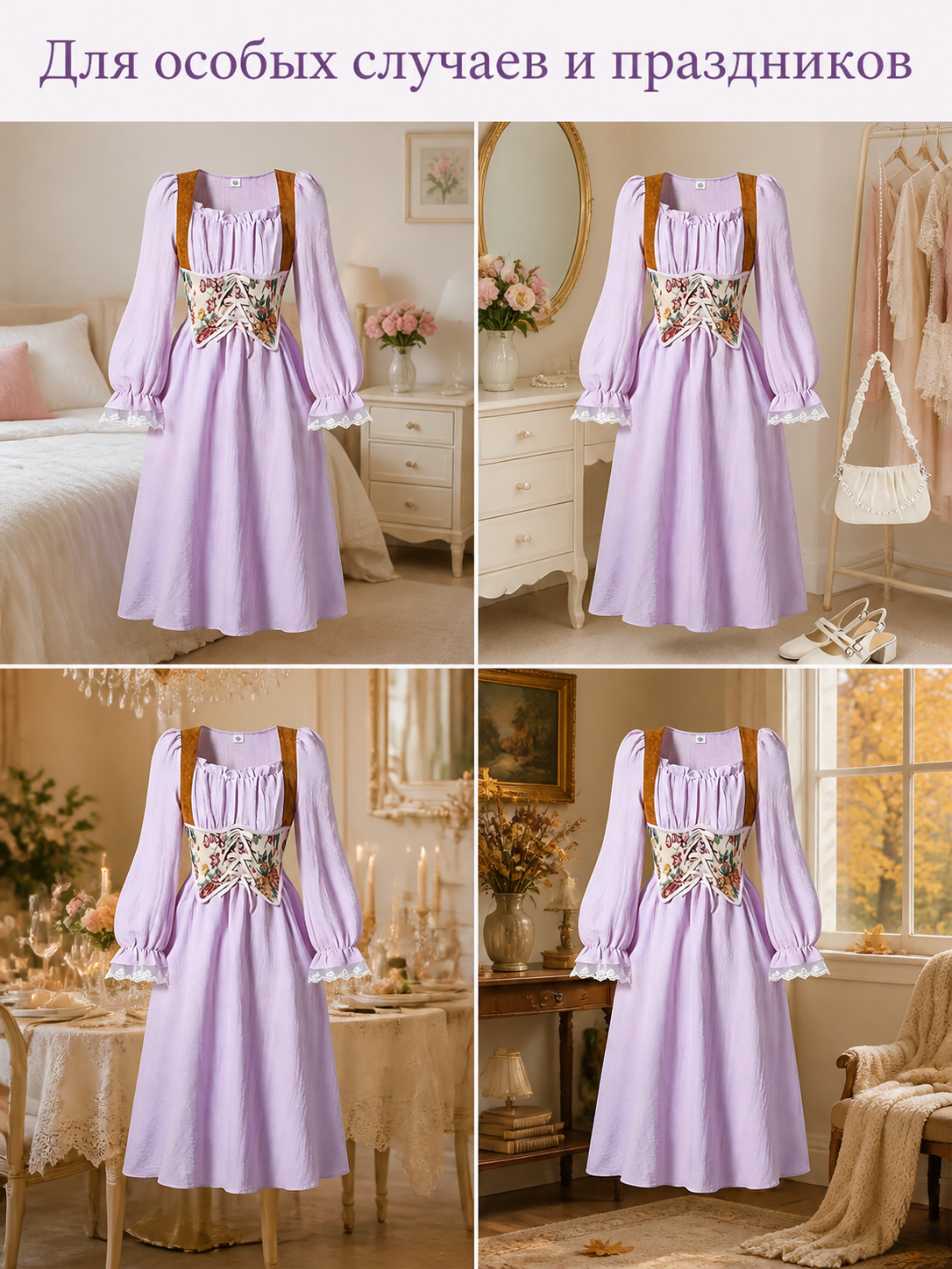 Purple Long-Sleeve Dress for Girls Costume Dresses detail 2