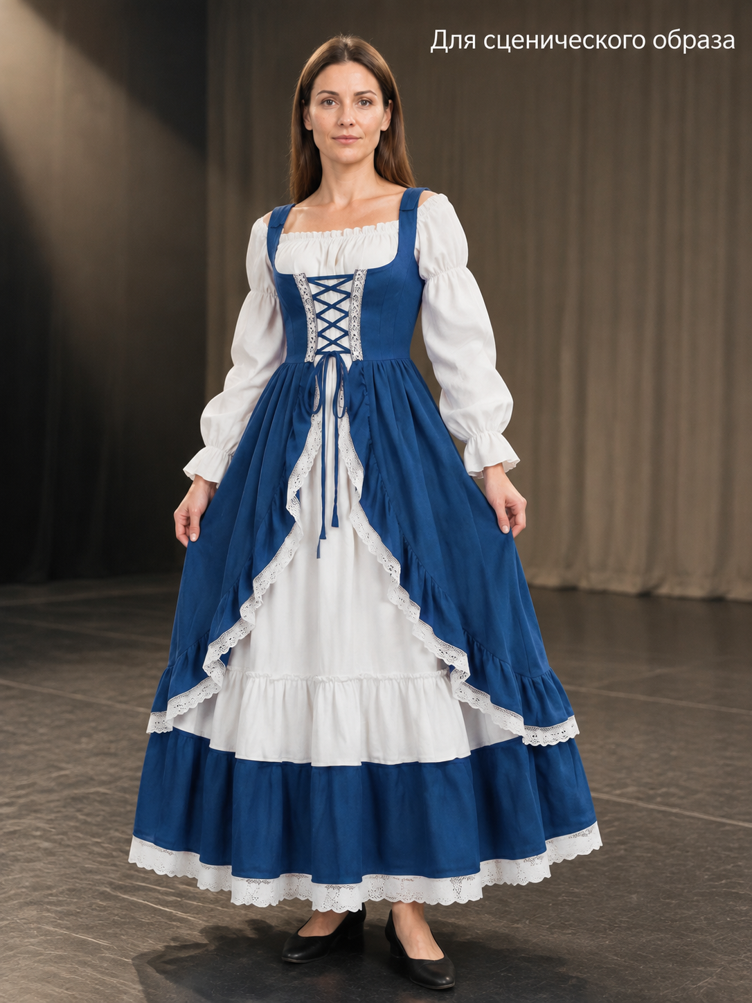 Victorian Dress with Puff Sleeves and Lace-Up Detailing Costume Dresses detail