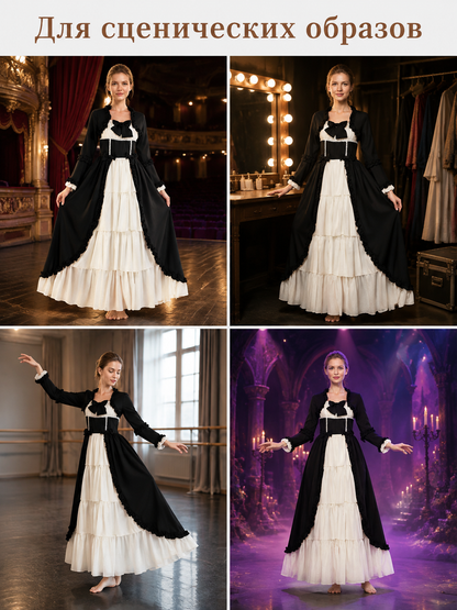 Black Renaissance-Style Stage Dress with Ruffles Costume Dresses detail 2