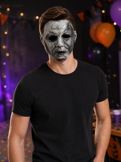 Red face mask with a realistic design