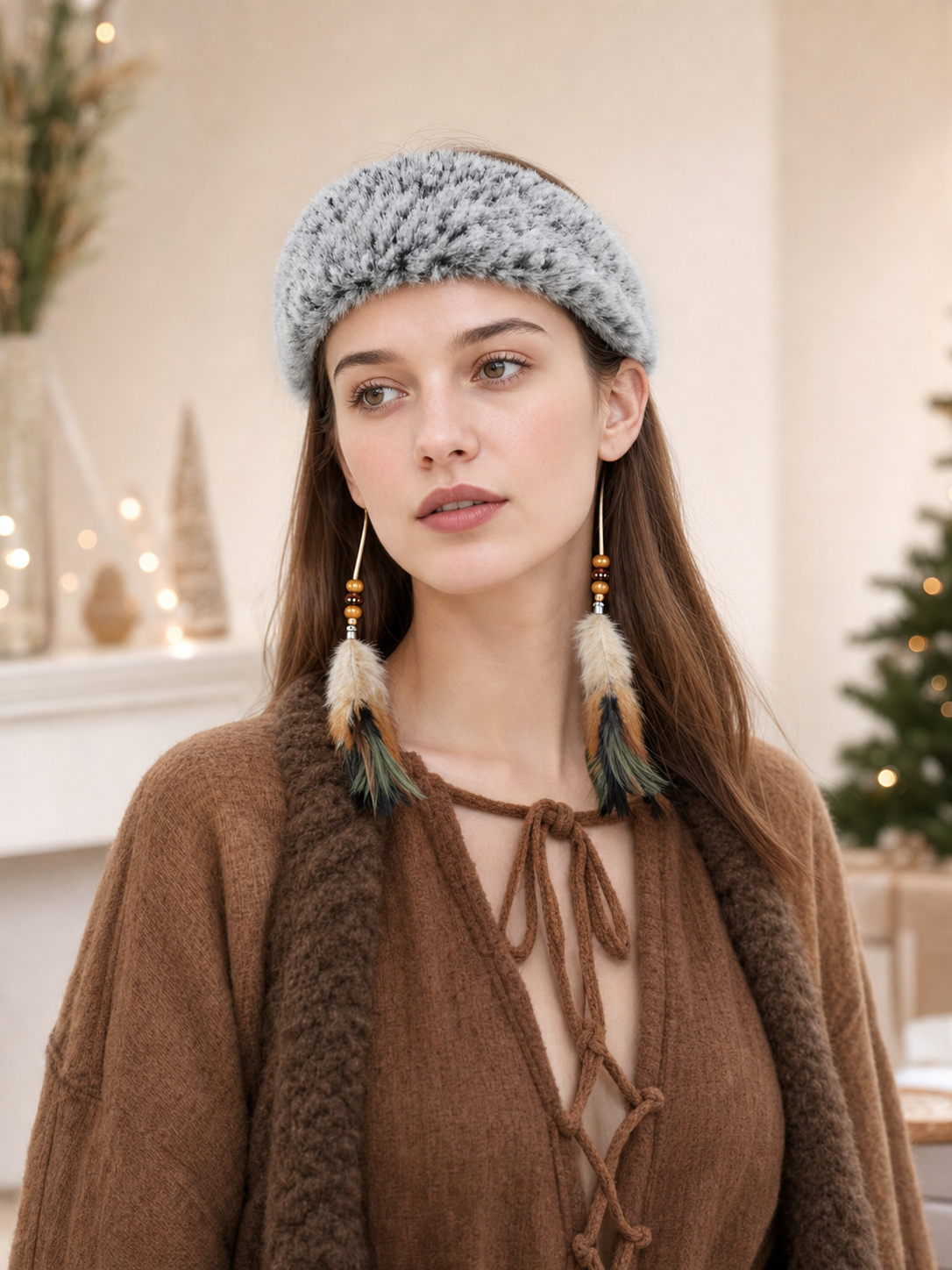 Wide Fluffy Gray Headband