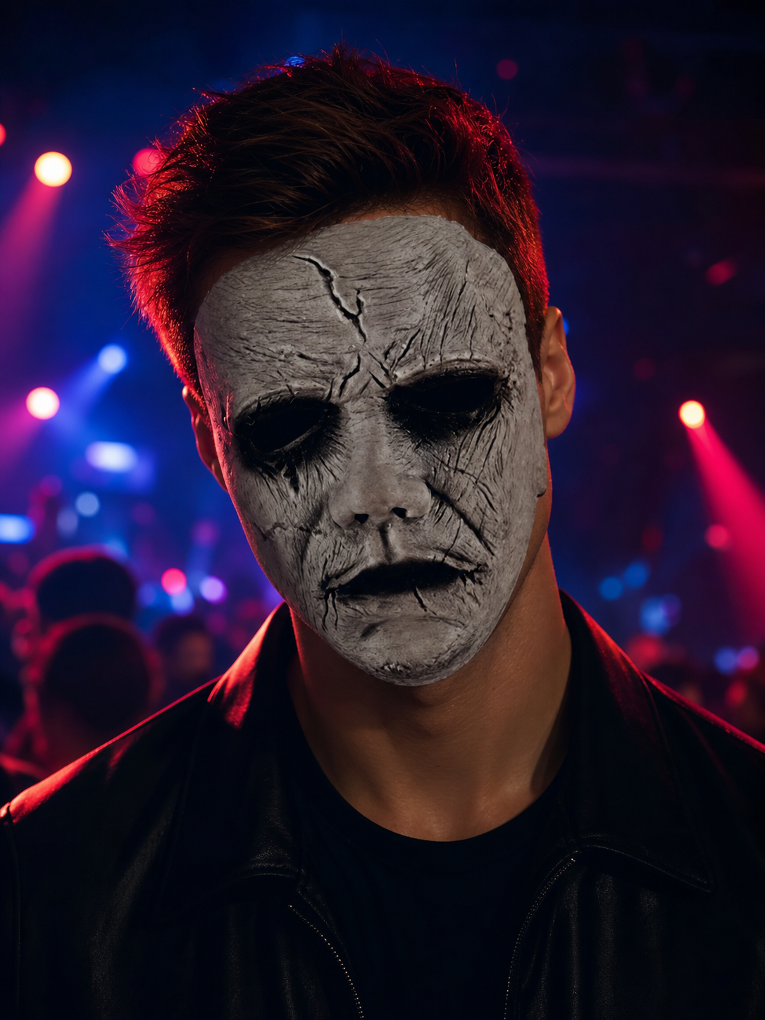 Miles face mask in a realistic style with cracks