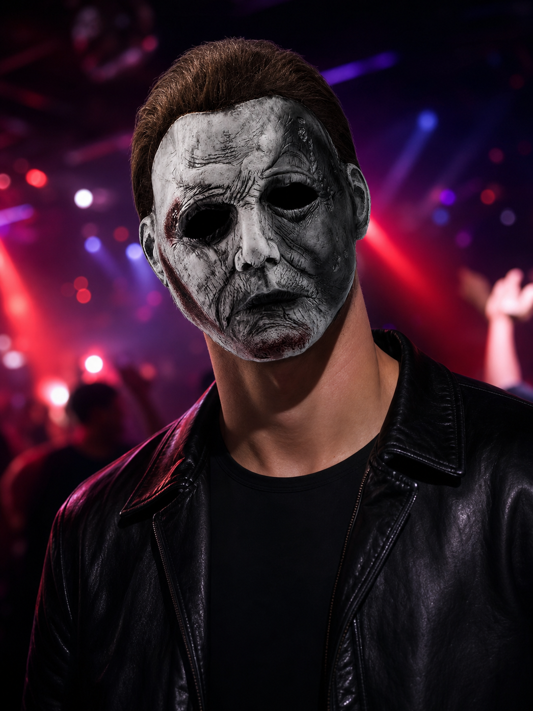 Red face mask with a realistic design